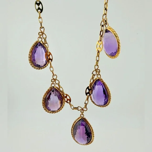 Antique Iberian 17K Gold Imperial Amethyst Fringe Necklace - Picture 8 of 16